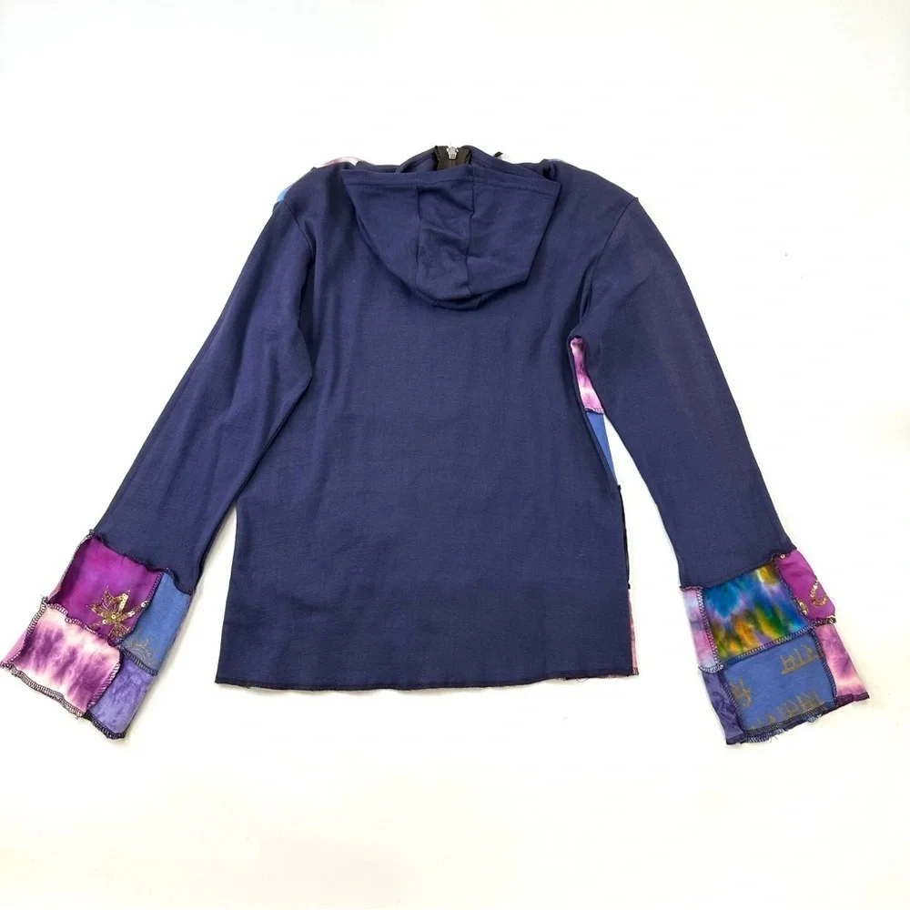 Patchwork boho hoodie Small lilac purple jersey sequin zip front casual - Picture 8 of 8